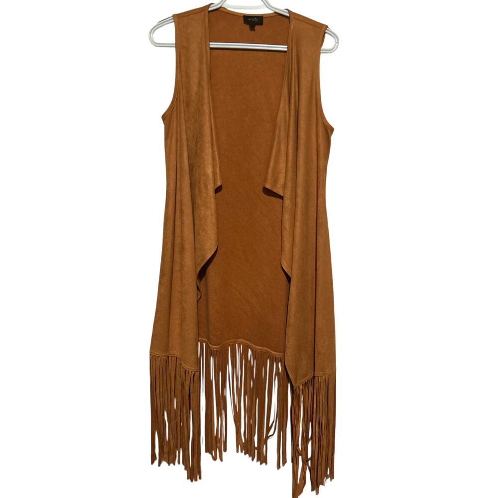 Ontwelfth Women's Waterfall Collar Faux Suede Fringe Hem Vest Size S